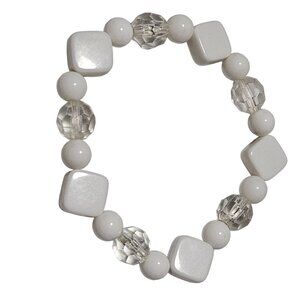 Classic White Clear Round Square Beaded Stretch Bracelet Fashion Jewelry Women